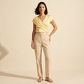 Viviana Wrap Front V-Neck Blouse | Women's Short Sleeve Top — Yellow