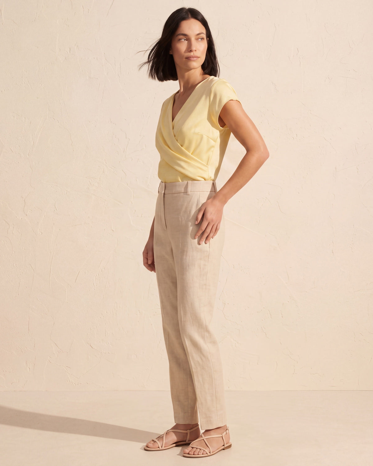 Viviana Wrap Front V-Neck Blouse | Women's Short Sleeve Top — Yellow