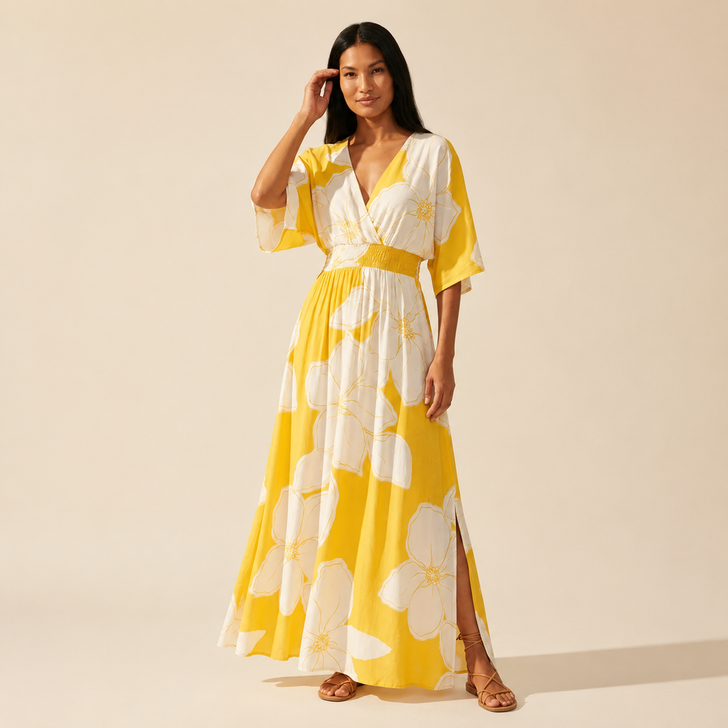 Floral Harmony Midi Dress - Elegant Summer Style — Southeast Asian