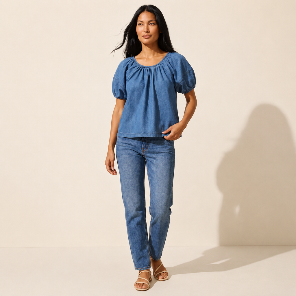 Chic Women's Denim Blouse | Versatile Long Sleeve Top — Southeast Asian