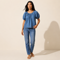 Chic Women's Denim Blouse | Versatile Long Sleeve Top — Southeast Asian