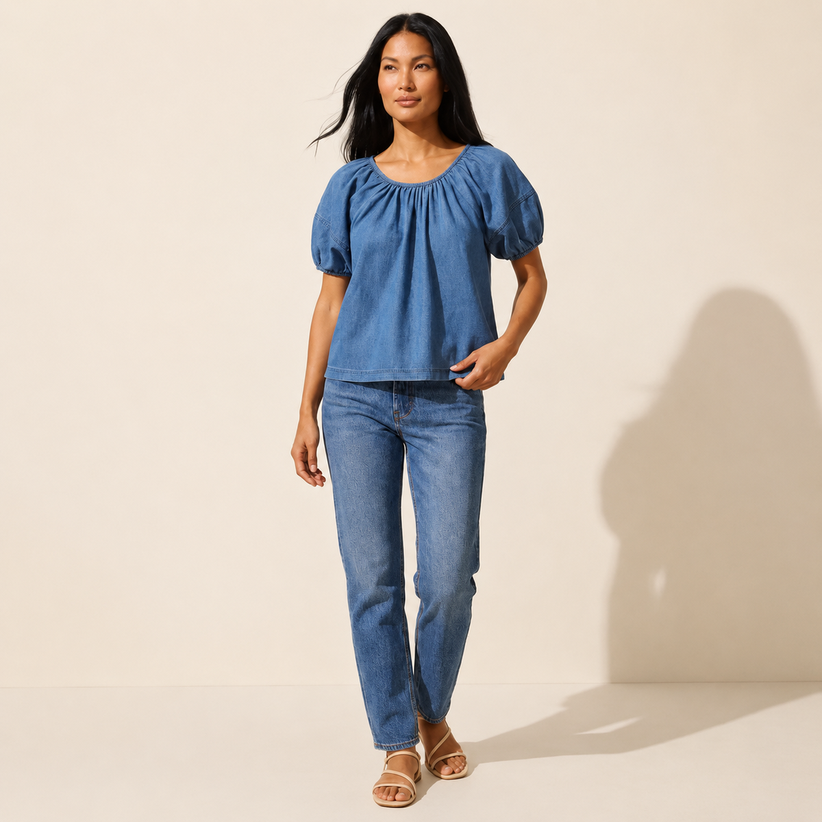 Chic Women's Denim Blouse | Versatile Long Sleeve Top — Southeast Asian