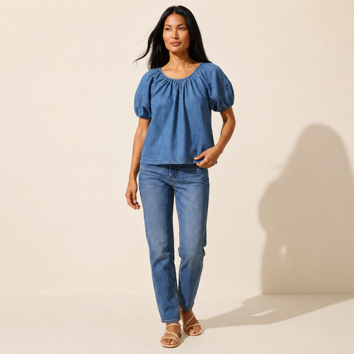 Chic Women's Denim Blouse | Versatile Long Sleeve Top — Southeast Asian