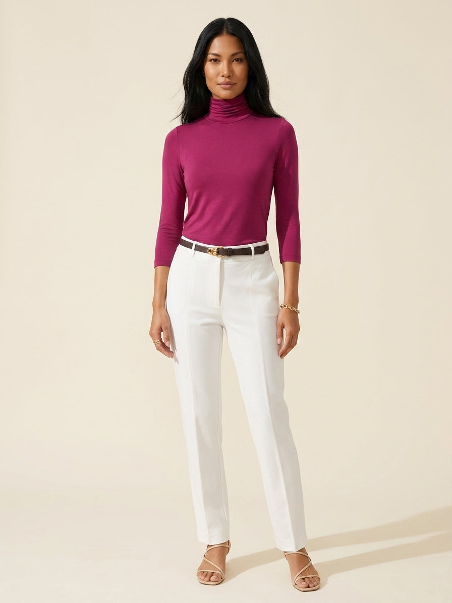 Raspberry Solid Turtleneck Top | Elegant Women's Knit — Southeast Asian