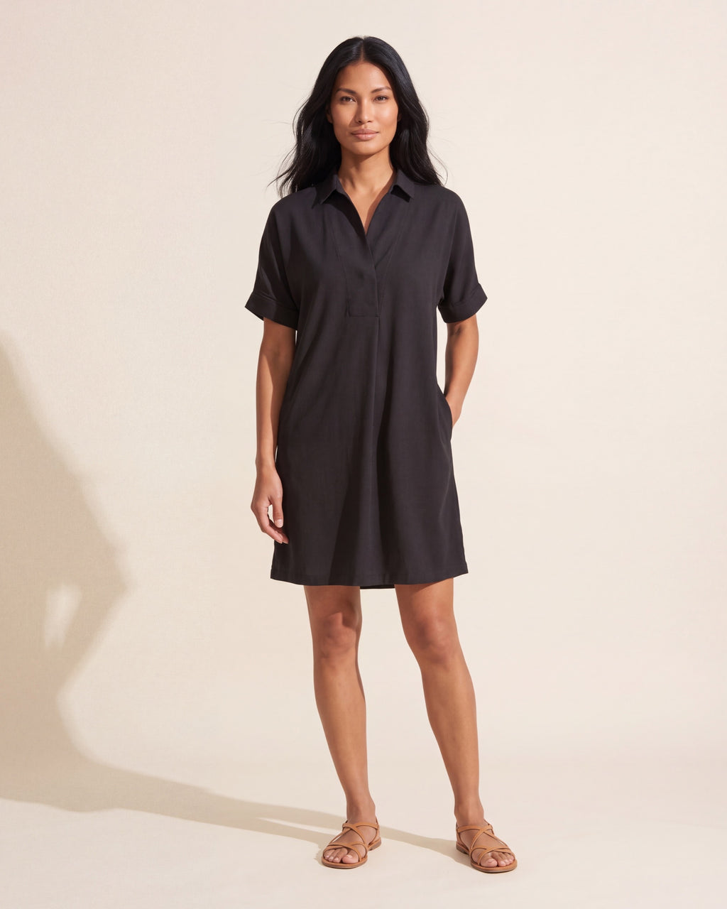 Sophisticated Pull-On Woven Dress | Knee-Length, Pockets — Southeast Asian