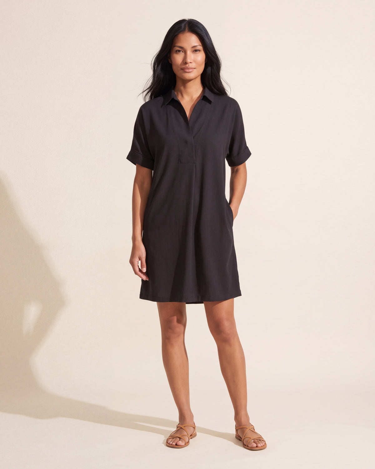 Sophisticated Pull-On Woven Dress | Knee-Length, Pockets — Southeast Asian