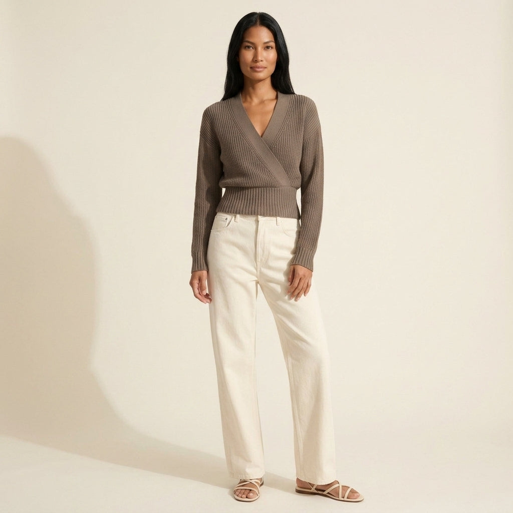 Sustainable Cropped V-Neck Sweater - Chic Fall Style — Southeast Asian