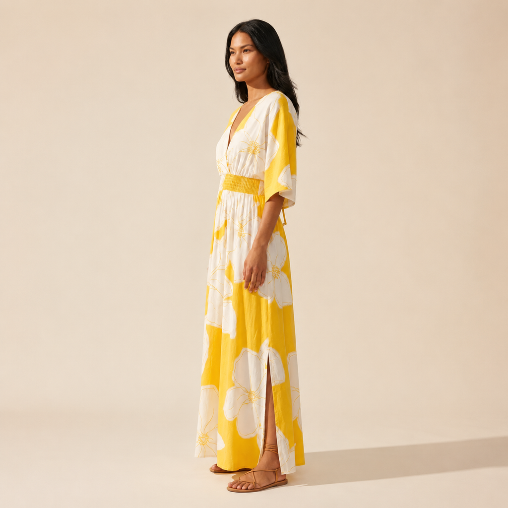 Floral Harmony Midi Dress - Elegant Summer Style — Southeast Asian