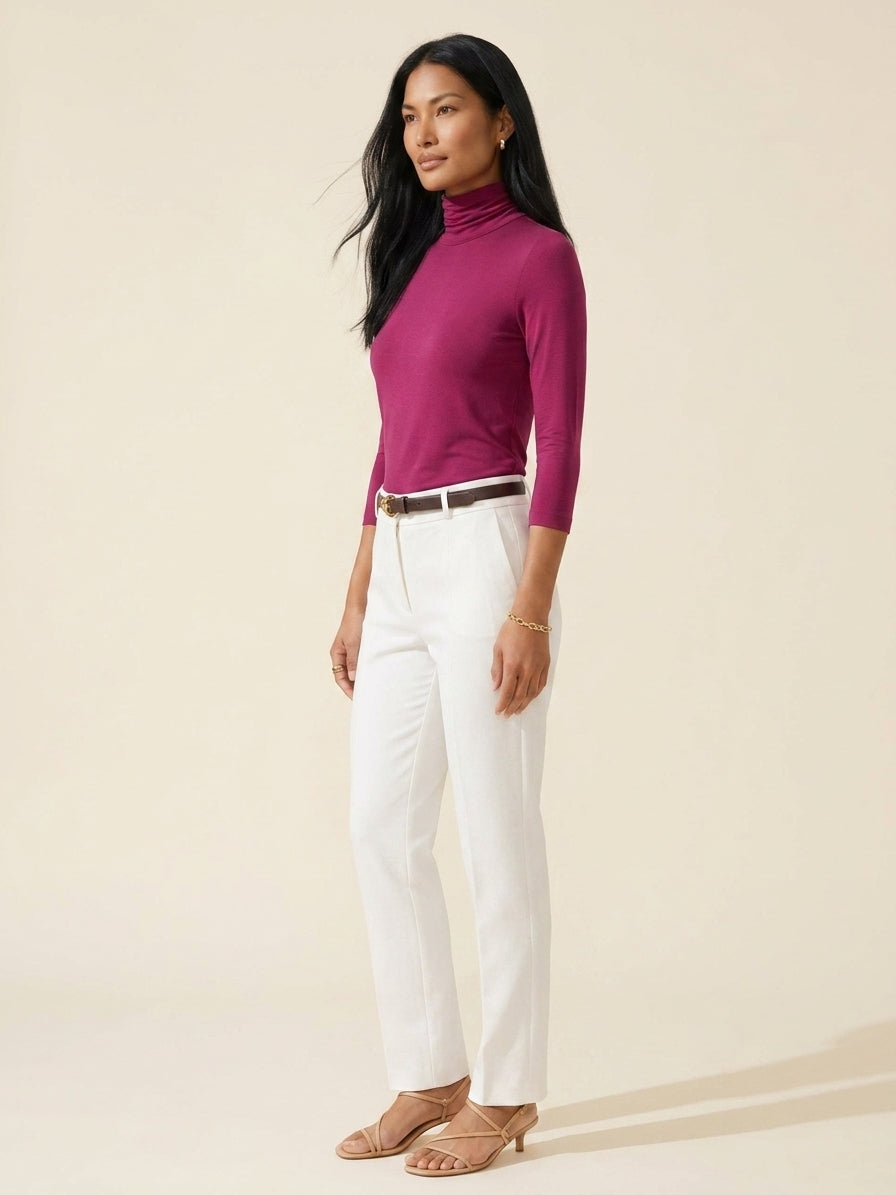 Raspberry Solid Turtleneck Top | Elegant Women's Knit — Southeast Asian