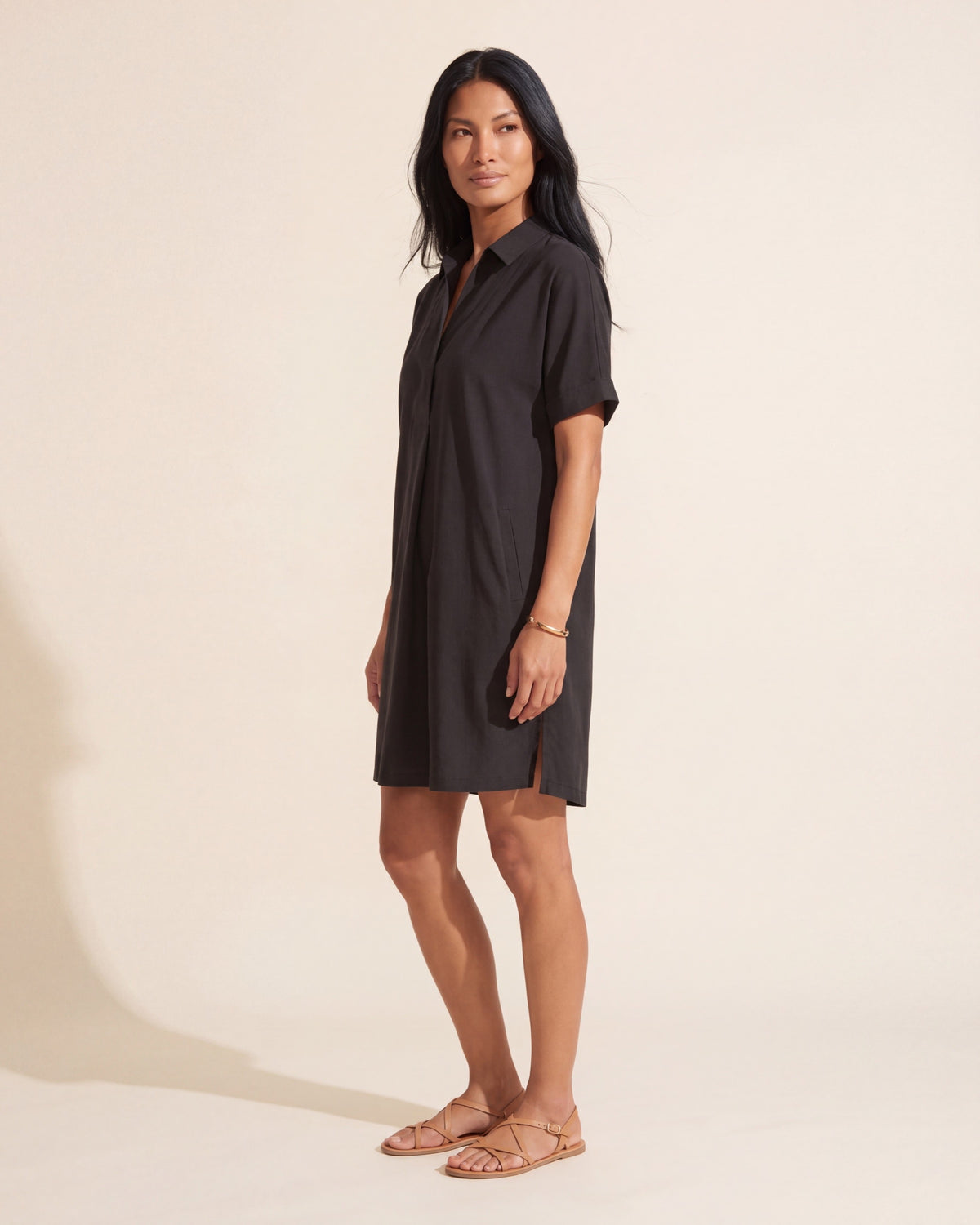 Sophisticated Pull-On Woven Dress | Knee-Length, Pockets — Southeast Asian