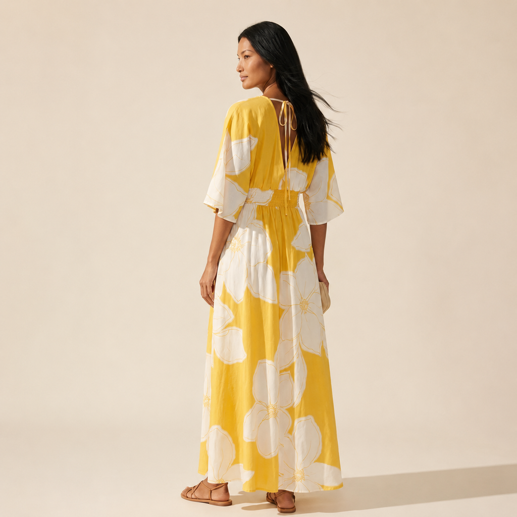 Floral Harmony Midi Dress - Elegant Summer Style — Southeast Asian