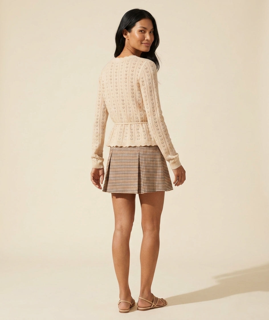 Women's Pointelle Knit Cardigan - Soft Long Sleeve Sweater — Southeast Asian
