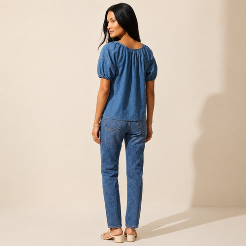 Chic Women's Denim Blouse | Versatile Long Sleeve Top — Southeast Asian