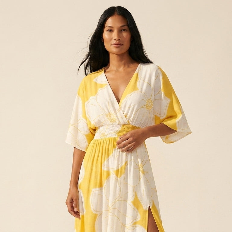 Floral Harmony Midi Dress - Elegant Summer Style — Southeast Asian