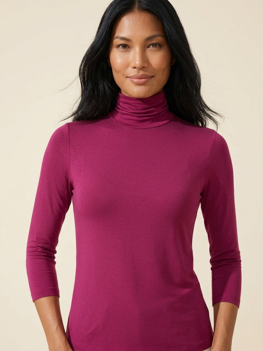 Raspberry Solid Turtleneck Top | Elegant Women's Knit — Southeast Asian