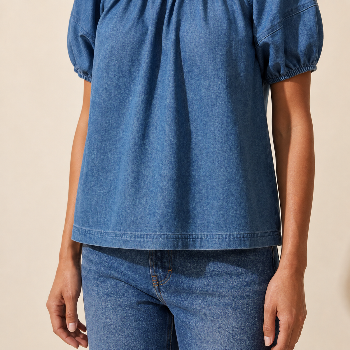 Chic Women's Denim Blouse | Versatile Long Sleeve Top — Southeast Asian