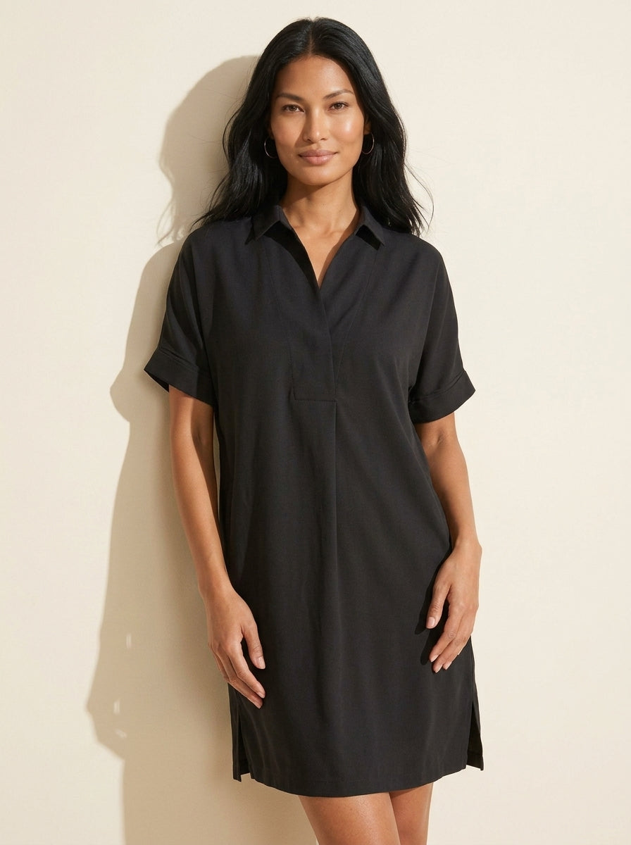Sophisticated Pull-On Woven Dress | Knee-Length, Pockets — Southeast Asian