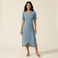 Women's Floral Midi Dress | Elegant V-Neck Summer Style — Blue