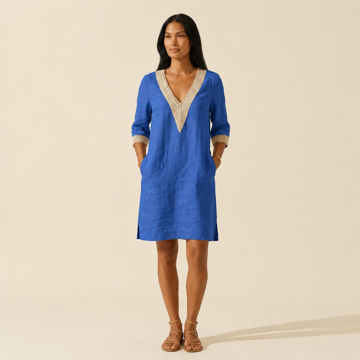 Women's Linen Midi Summer Dress - Breathable & Stylish — Blue