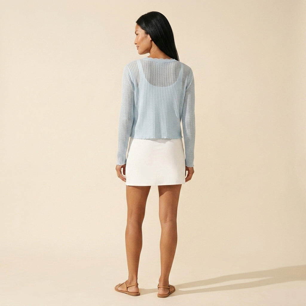 Lightweight Ribbed Knit Button-Up Cardigan for Women — Blue