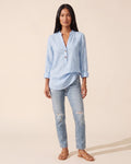 Women's Breathable Linen Blend Blouse - Relaxed Fit Top — Brown