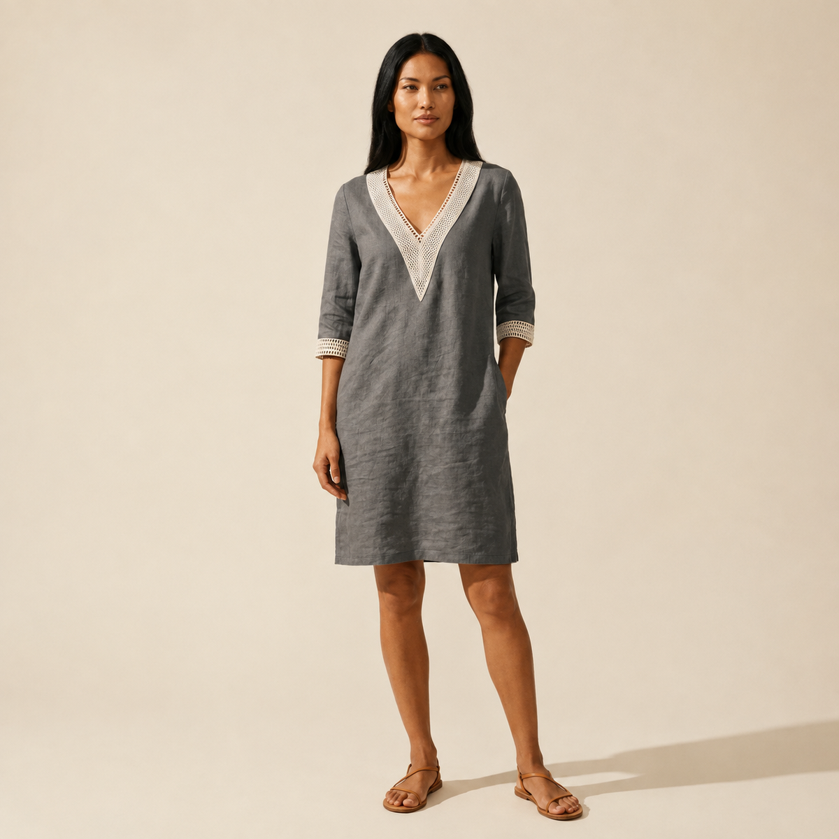 Women's Linen Midi Summer Dress - Breathable & Stylish — Gray