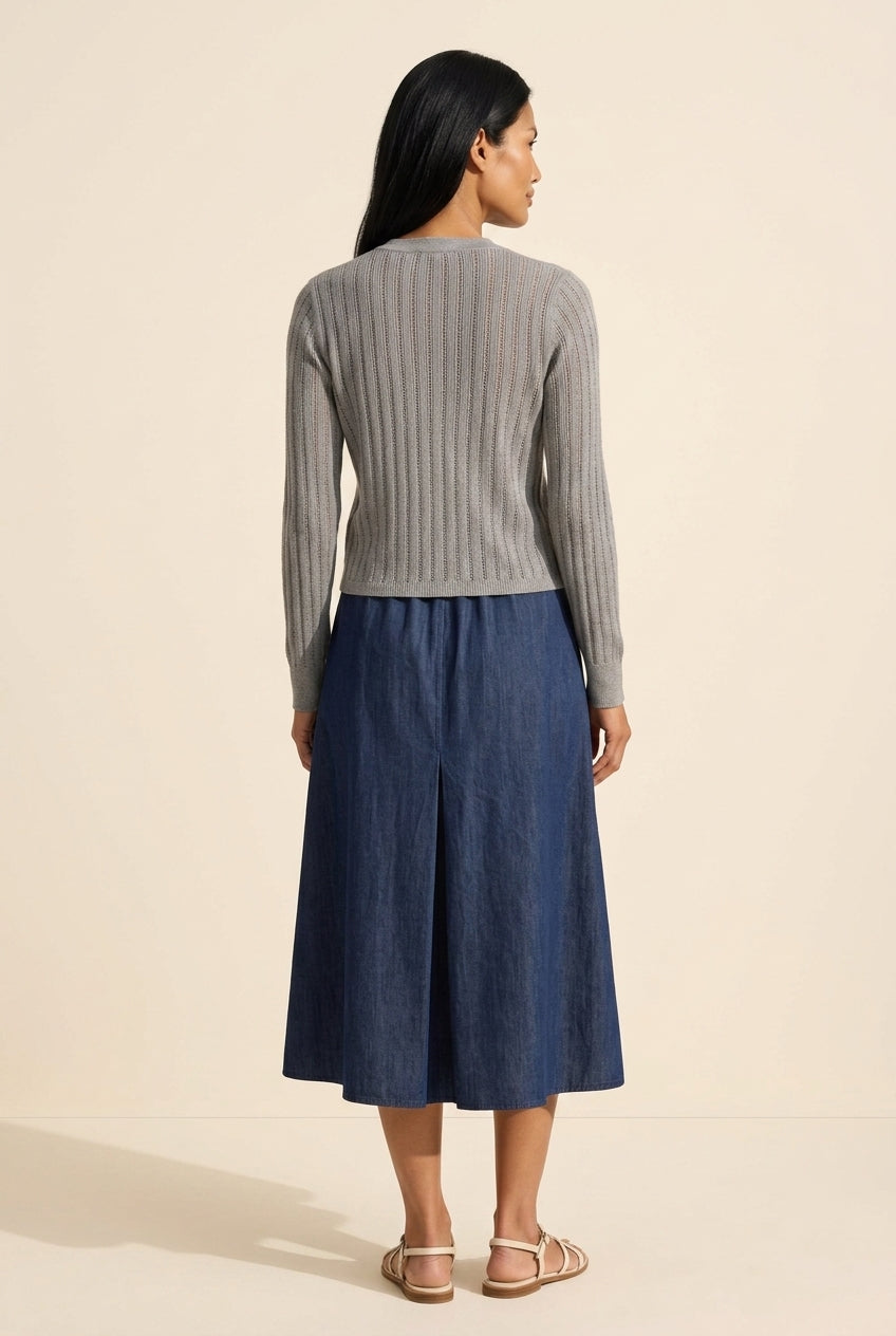 Pointelle Pocket Cardigan for Women - Soft Knit Layer — Grey Heather