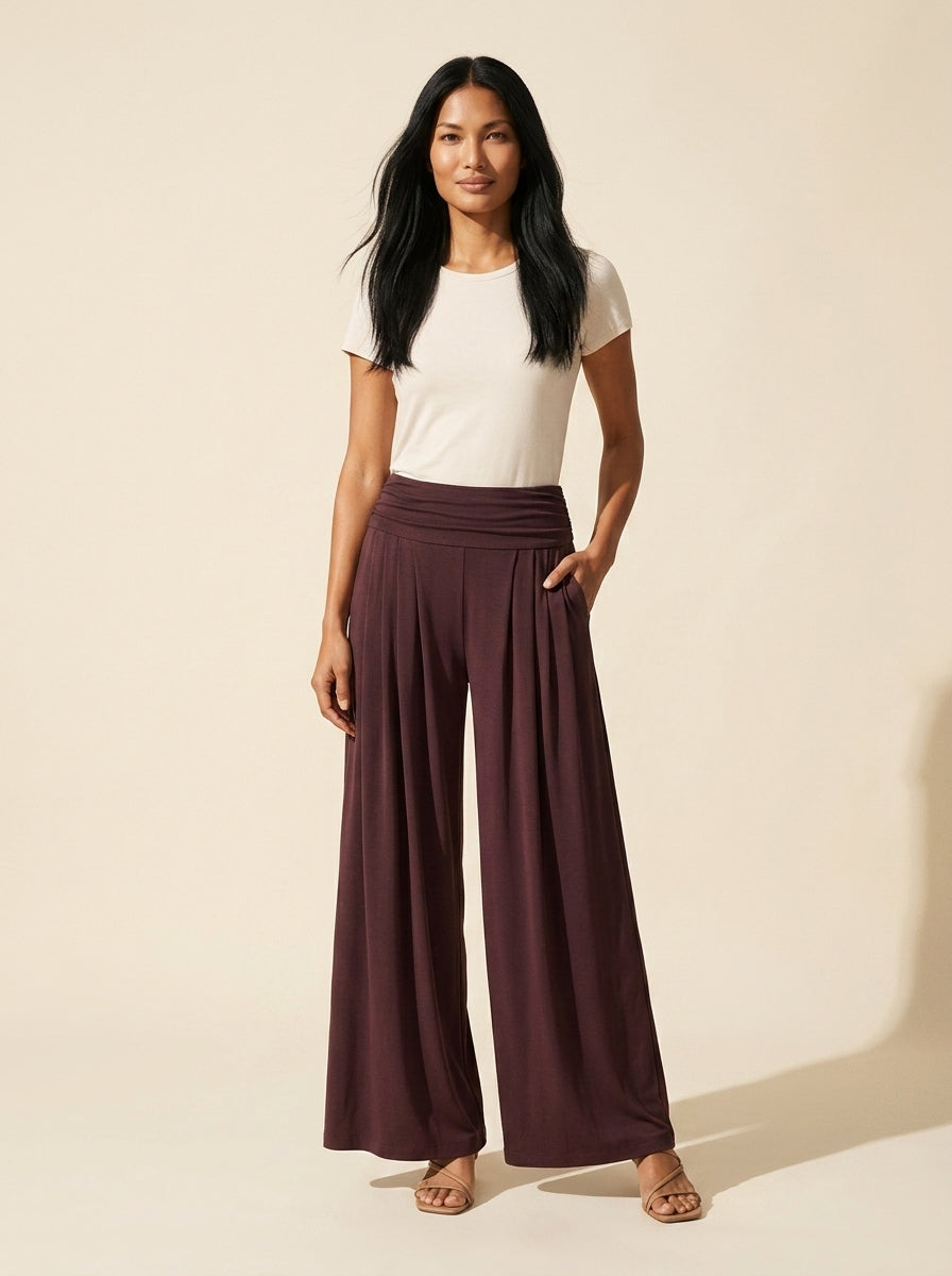 Sandwashed Flowy Palazzo Pants with Pockets | Women's Tucked — Jujube Red