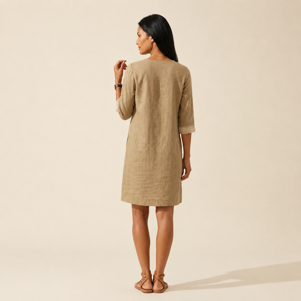 Women's Linen Midi Summer Dress - Breathable & Stylish — Khaki
