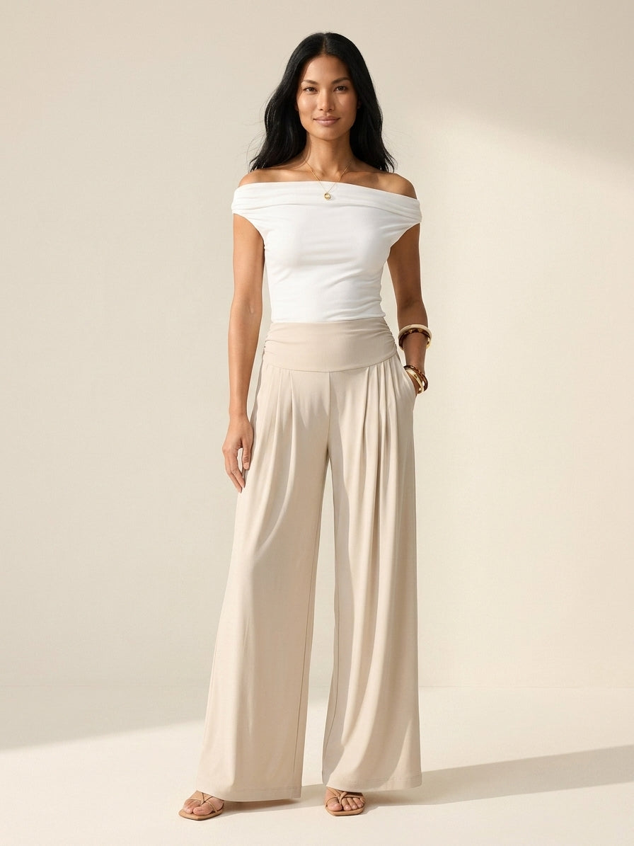 Sandwashed Flowy Palazzo Pants with Pockets | Women's Tucked — Morning Mist