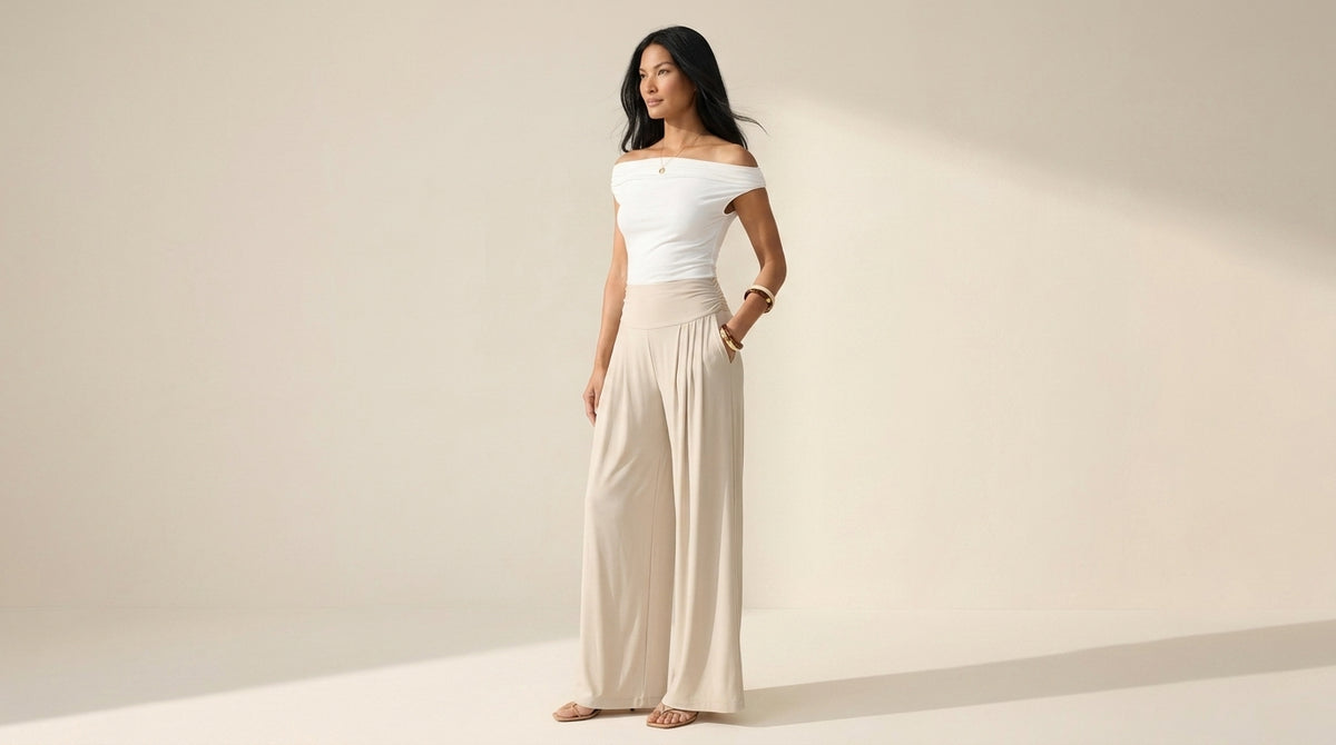 Sandwashed Flowy Palazzo Pants with Pockets | Women's Tucked — Morning Mist
