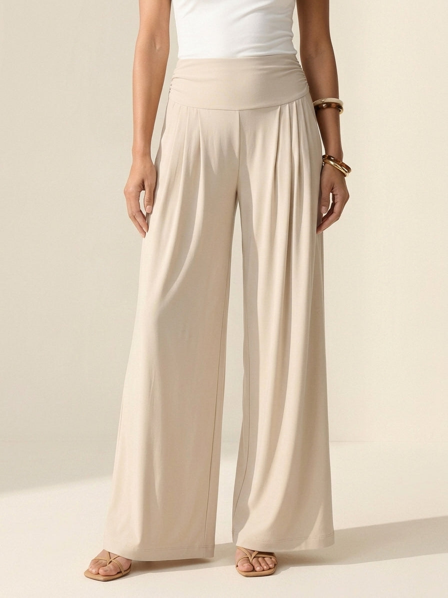 Sandwashed Flowy Palazzo Pants with Pockets | Women's Tucked — Morning Mist