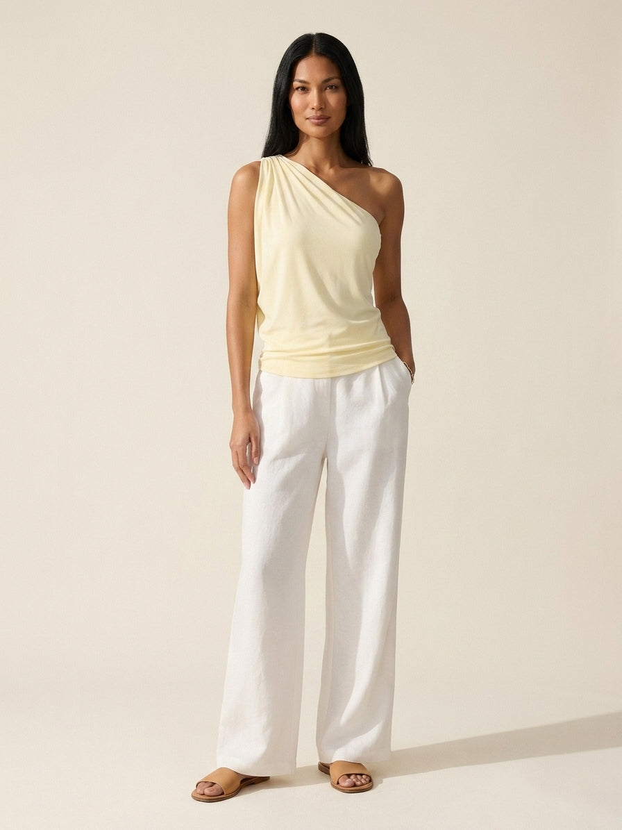 One Shoulder Cropped Bra Top - Active & Casual Brami — Pale Yellow