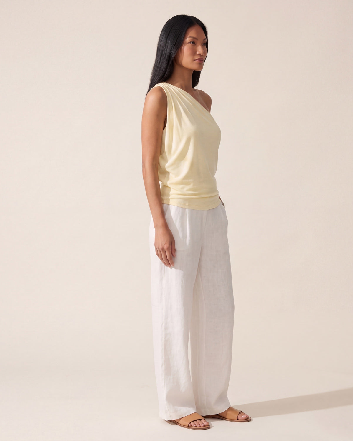 One Shoulder Cropped Bra Top - Active & Casual Brami — Pale Yellow