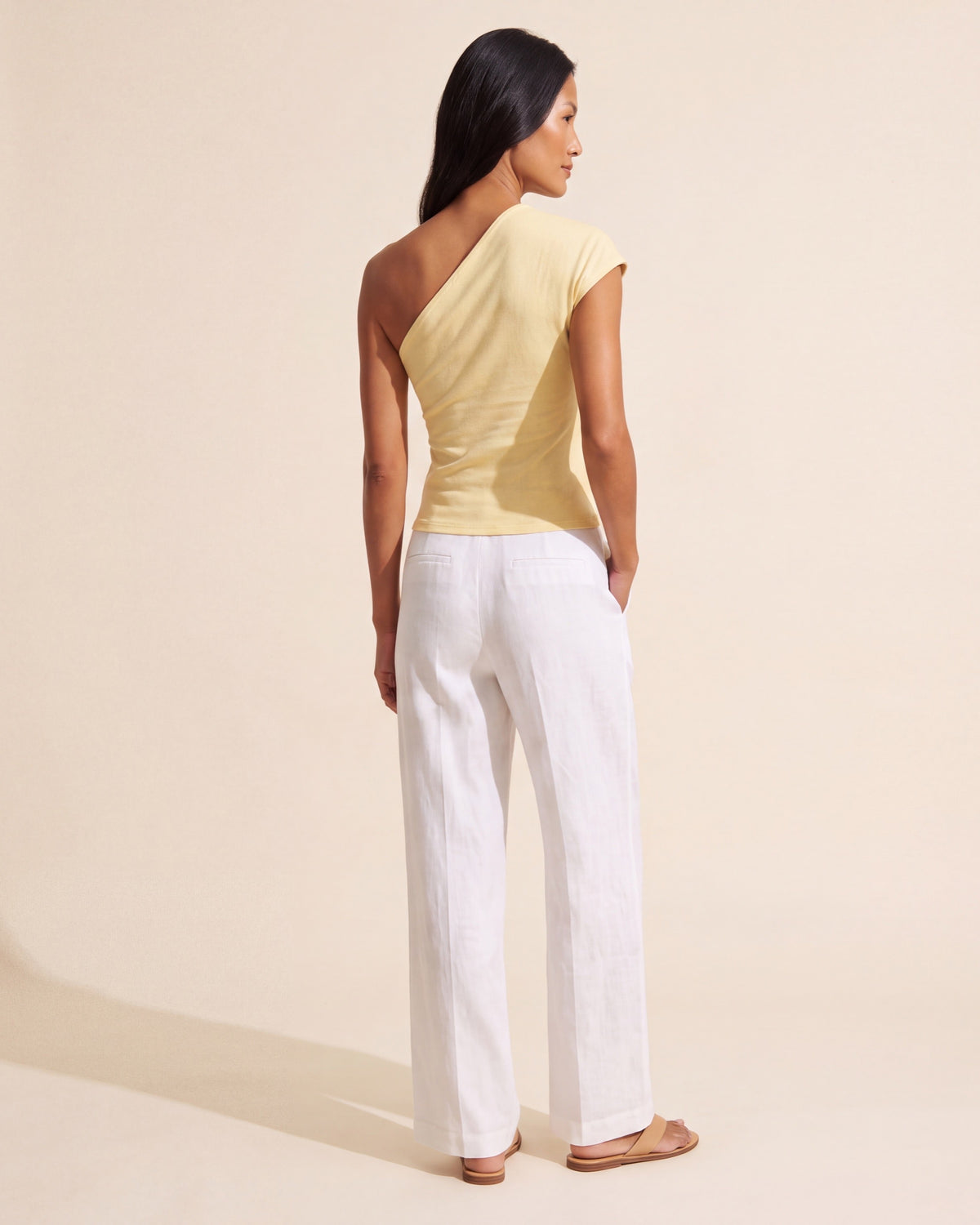 One Shoulder Cropped Bra Top - Active & Casual Brami — Pale Yellow