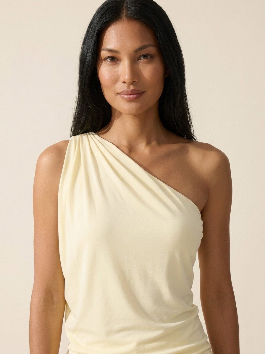 One Shoulder Cropped Bra Top - Active & Casual Brami — Pale Yellow