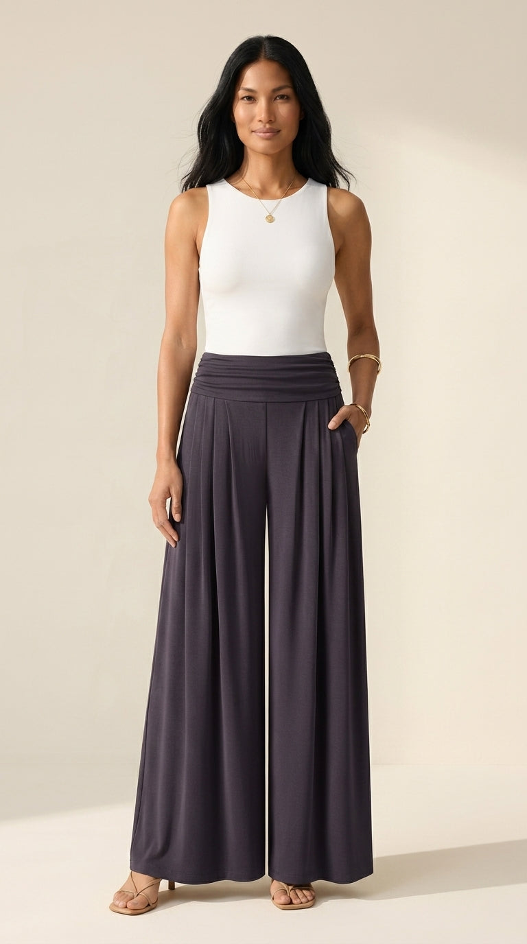 Sandwashed Flowy Palazzo Pants with Pockets | Women's Tucked — Purple Gloam