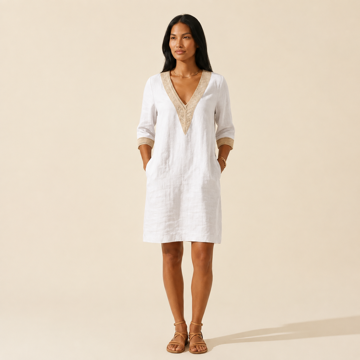 Women's Linen Midi Summer Dress - Breathable & Stylish — White