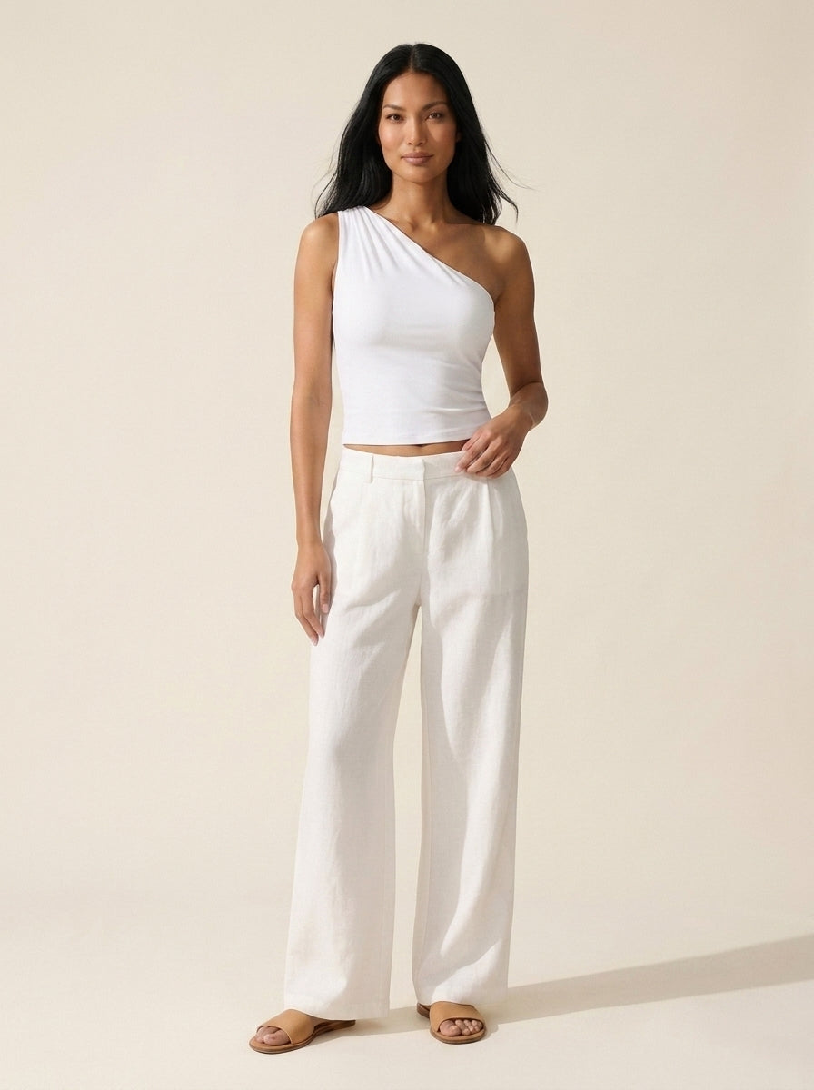One Shoulder Cropped Bra Top - Active & Casual Brami — White