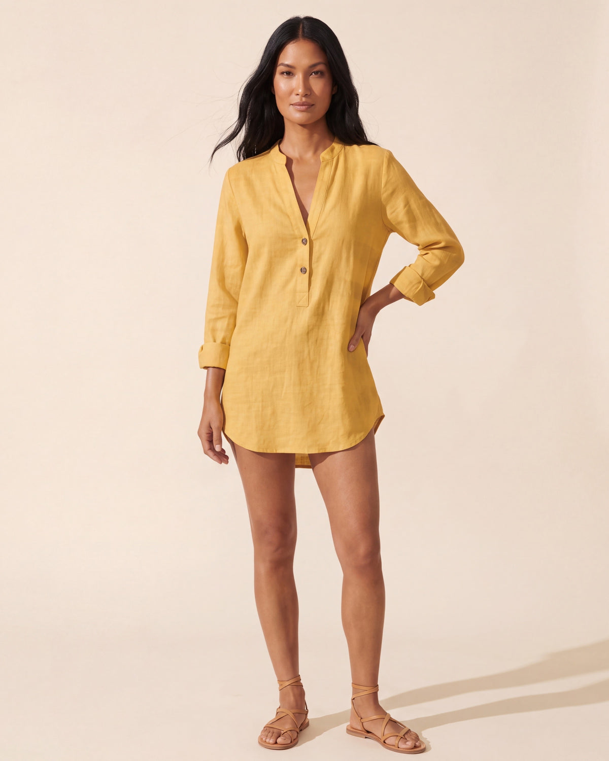 Women's Breathable Linen Blend Blouse - Relaxed Fit Top — Yellow