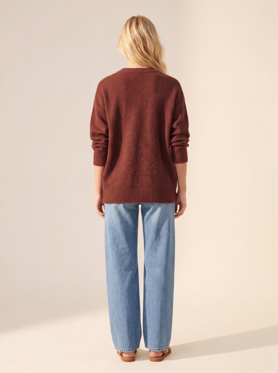 Heather Merlot Balloon Elbow Sleeve Knit Sweater – Soft & Cozy — Blonde