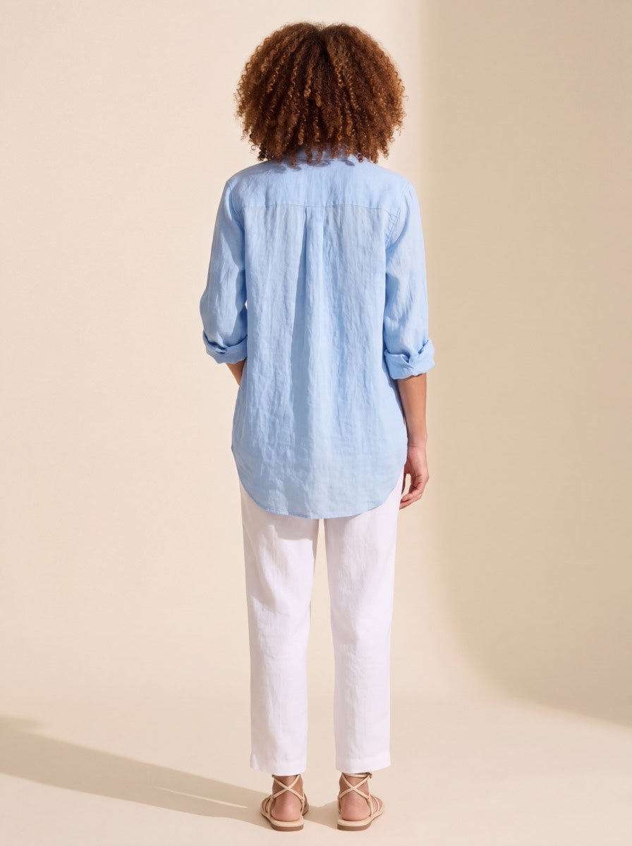 Women's Breathable Linen Blend Button Shirt - Relaxed Fit Top — Blue