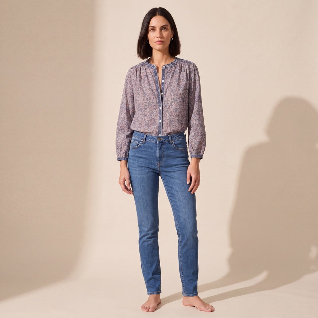 Vivian Classic Button-Through Blouse | Women's Versatile Top — Dark Bob