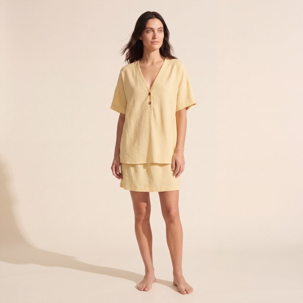 Effortless V-Neck Linen Shirt Dress - Summer Casual & Beach — Linen