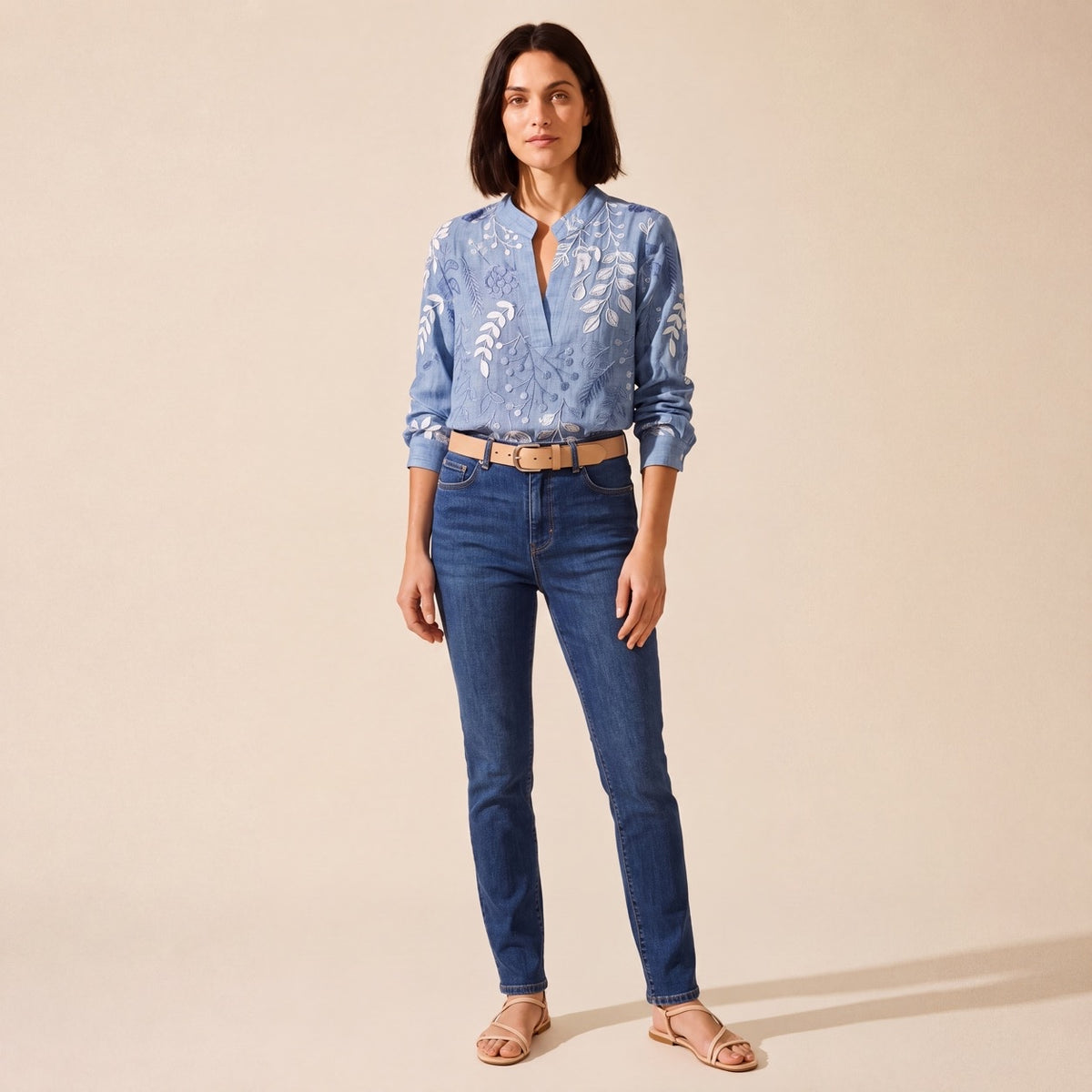 Women's Pastel Floral V-Neck Blouse - Soft-Touch & Lightweight — Blue