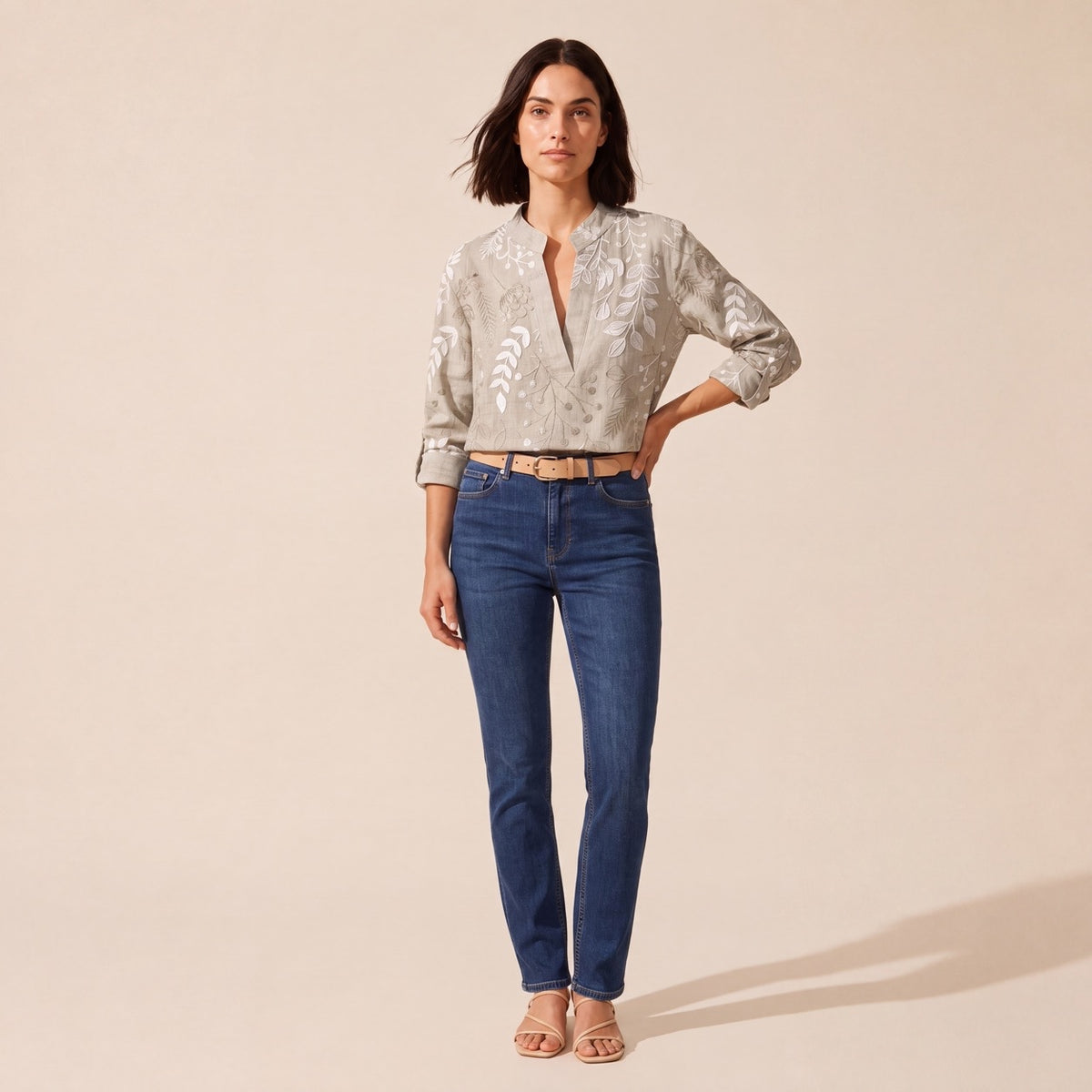 Women's Pastel Floral V-Neck Blouse - Soft-Touch & Lightweight — Grey